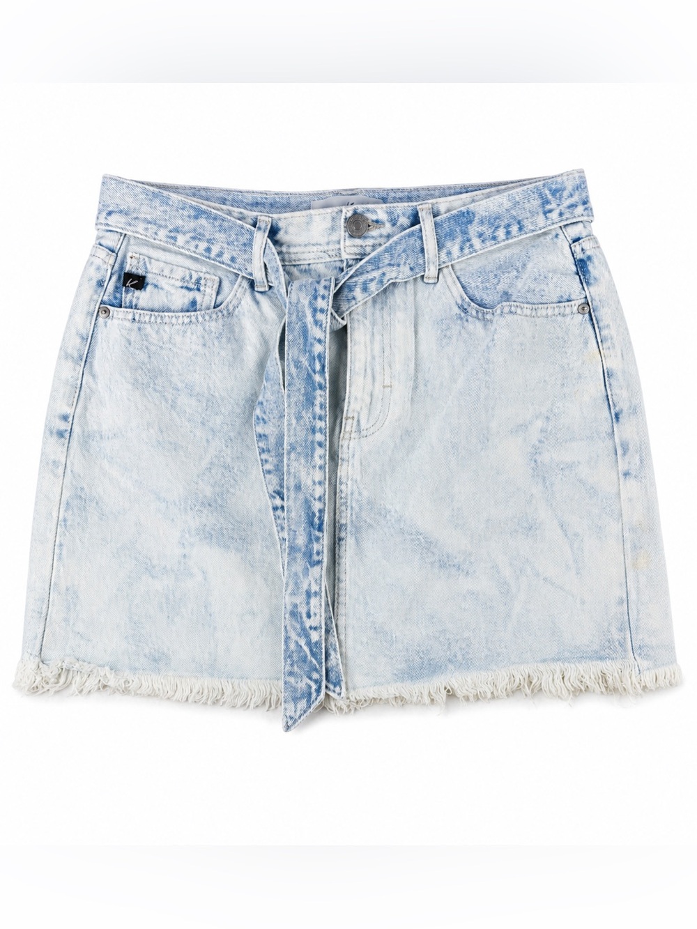 KanCan Acid Wash Denim Mini Skirt Size L | Light Blue Tie Belt Jean Skirt